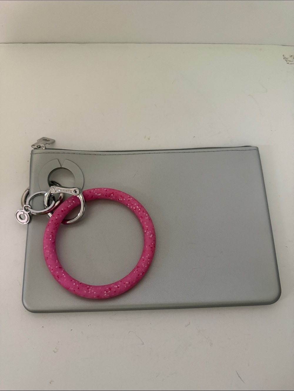 Silver Wristlet Clutch with Pink Bangle Keyring